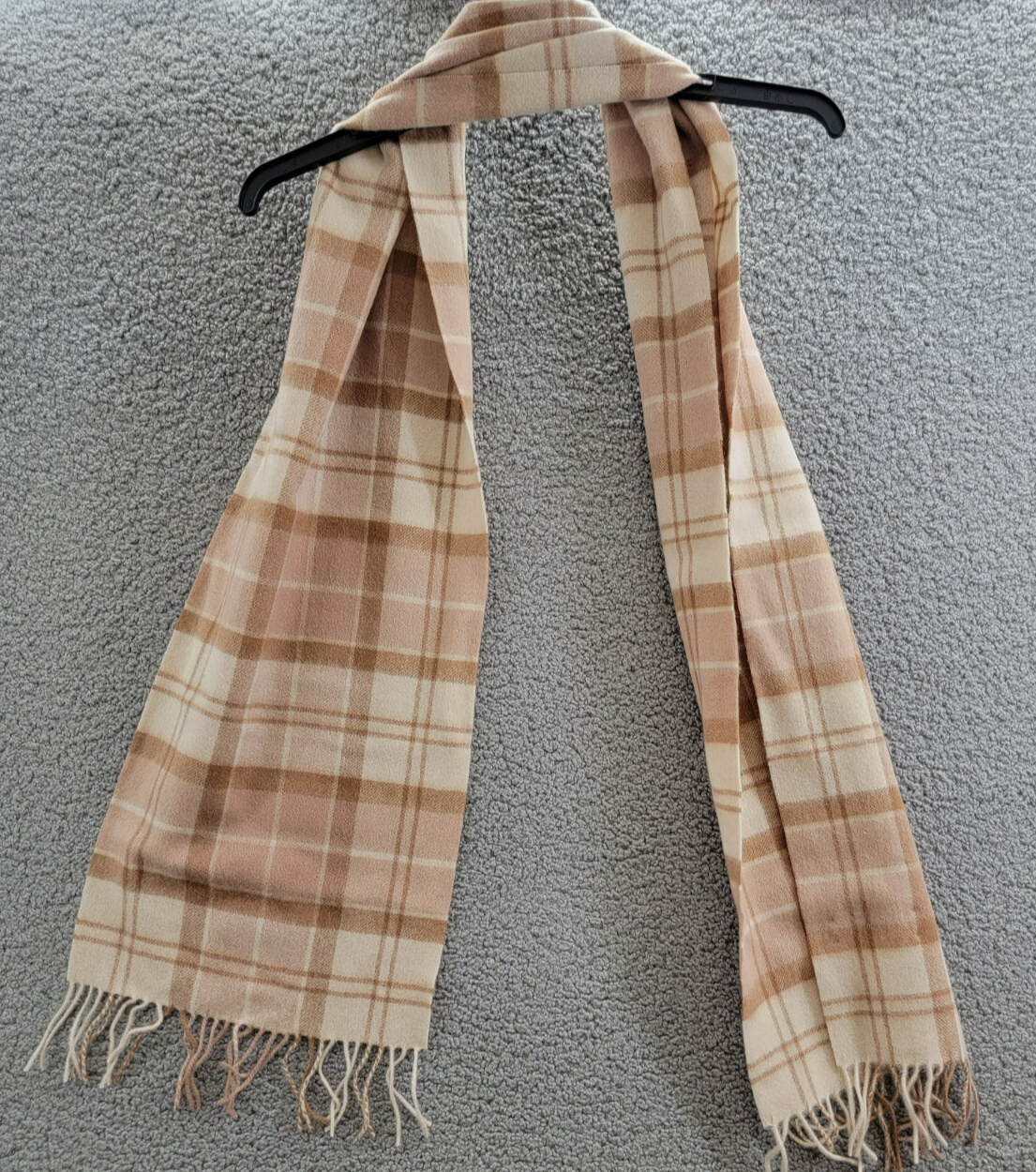 Barbour Aubrey Beanie & Tartan Scarf Set Women's OS Camel Wool Blend Fringe Edge - Picture 3 of 23