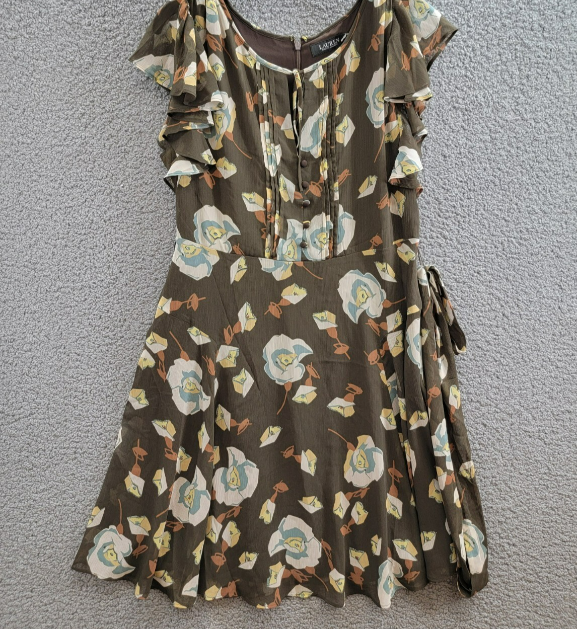 Lauren Ralph Lauren Petite Floral Flutter-Sleeve Dress Women's 10P Brown Multi - Picture 2 of 17