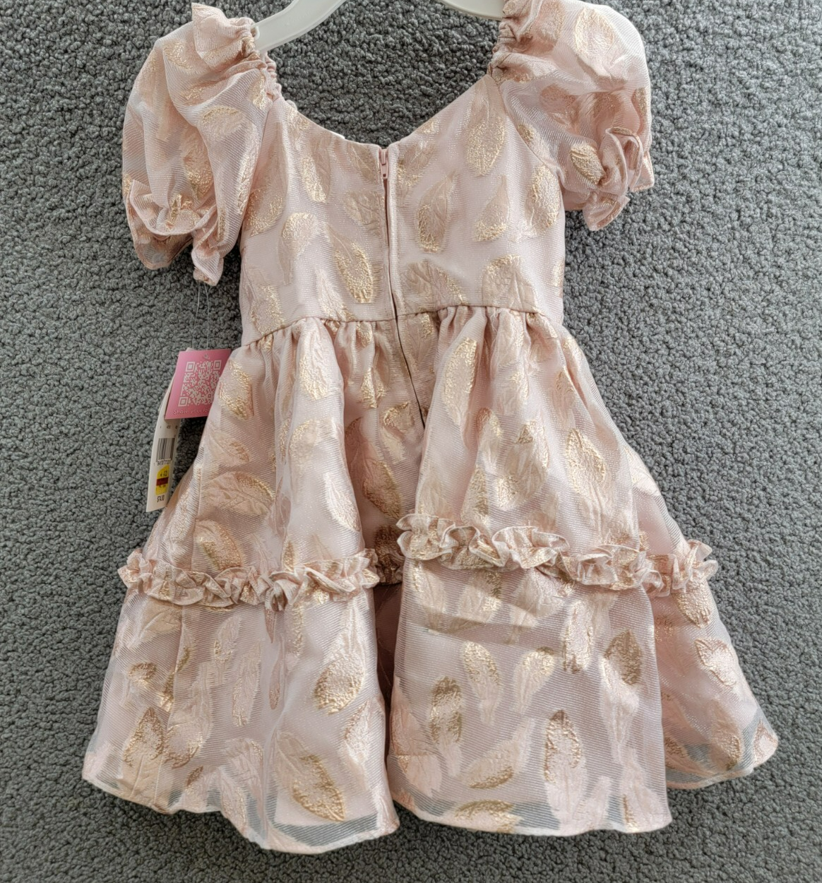 Rare Editions Puff-Sleeve Burnout Organza Dress Little Girls' 5 Blush Back Zip - Picture 11 of 16
