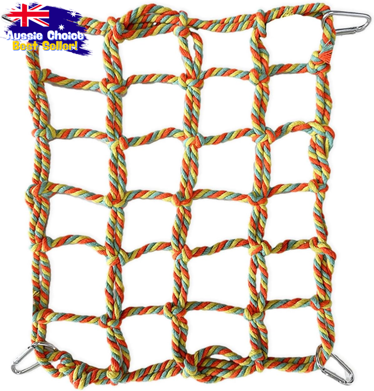 Pet Climbing Rope Net with 4 Hooks - Sturdy Ladder for Birds, Rats, Ferrets