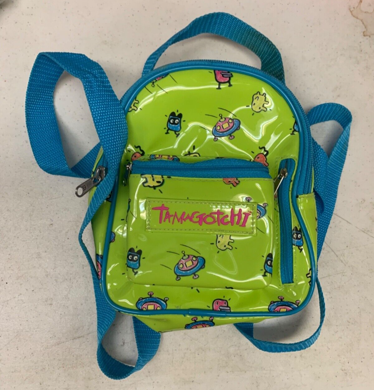 Vintage 1997 Tamagotchi Vinyl Mini Backpack Carry Case Green Blue
