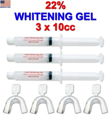 TEETH WHITENING KIT 22% 3D GEL 3x10cc SYRINGE REFILL ORAL DENTAL BLEACH
