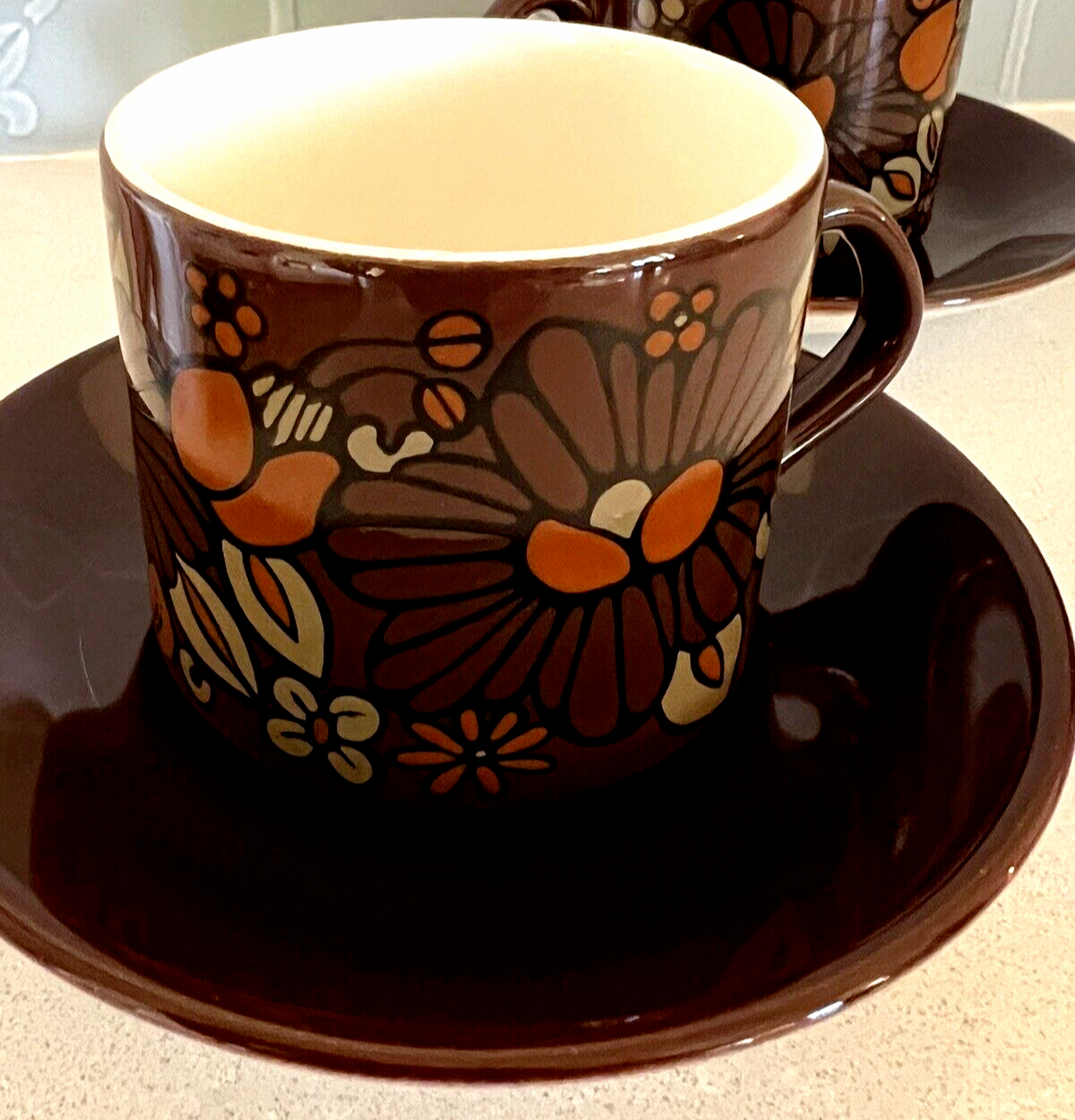Vintage Cup & Saucer Orange / Brown - Crown Lynn New Zealand