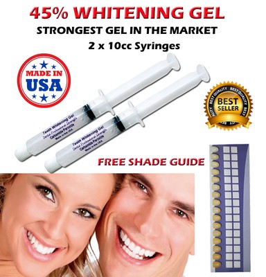 Teeth Whitening Tooth Whitener 45% Bleach Peroxide 3D Gel Refill 2 Syringes 10cc