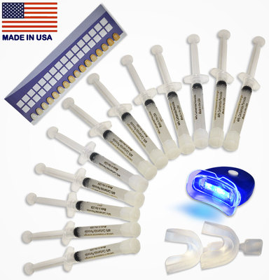 Teeth Whitening Kit (12) Gels (2) Trays (1) White LED Light Best Set 44% Bleach