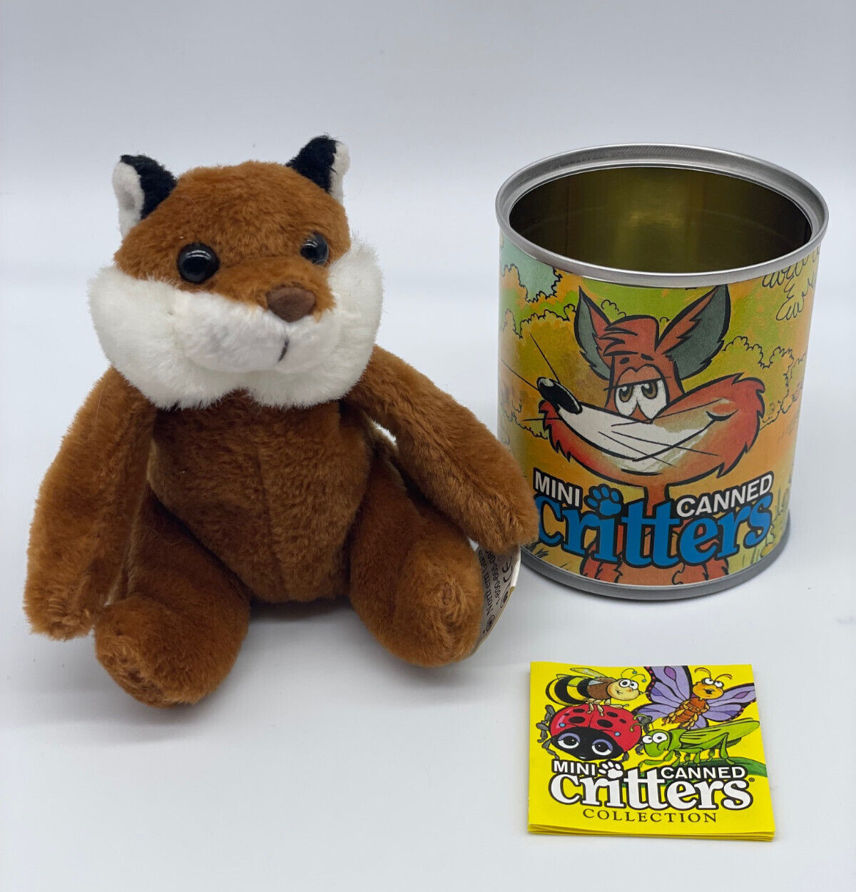 Fox  Mini Canned Critters Plush Toy Stuffed Animal Can Opened