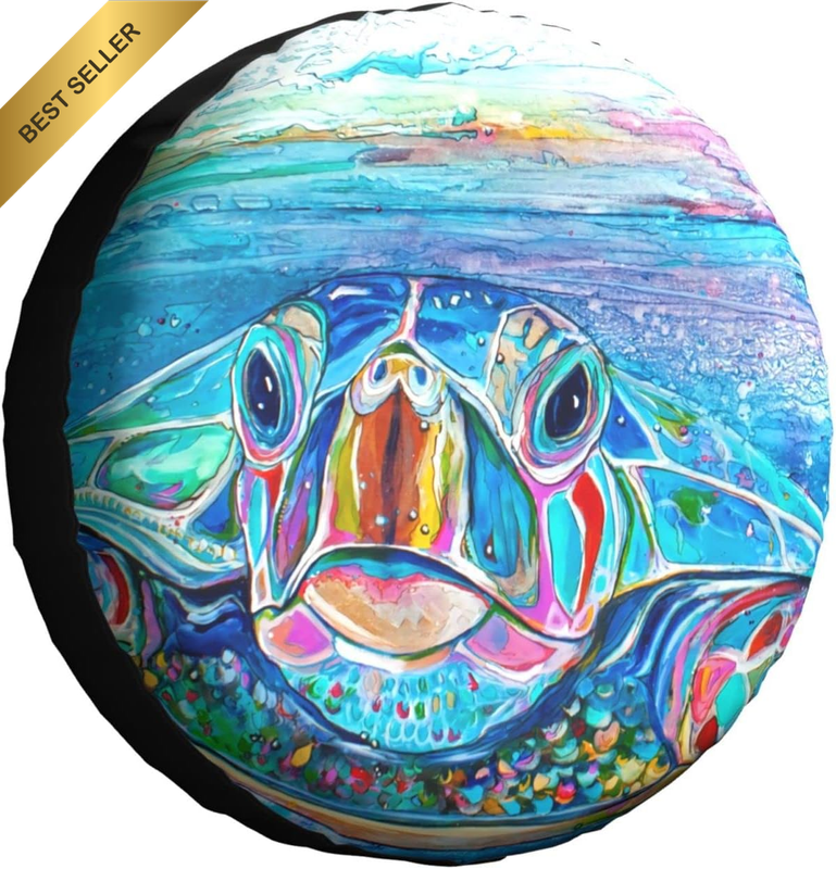 Colorful Sea Turtle Spare Tire Cover 14 Inch Wheel Protector for Truck SUV Trail
