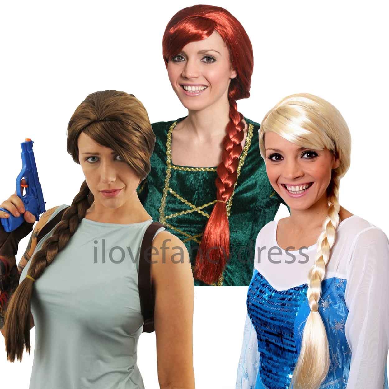 Ladies Plait Wig Brown Red Blonde Choose Colour Character Fancy