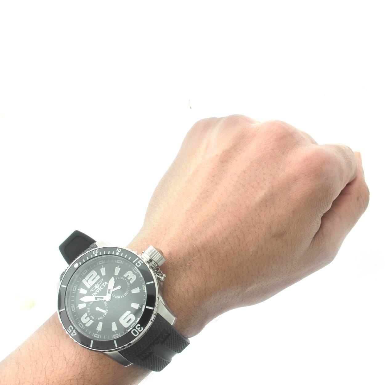Pre-owned Invicta Men's 1790 Specialty Black Textured Dial Silicone Watch W/ 3 Slot Case