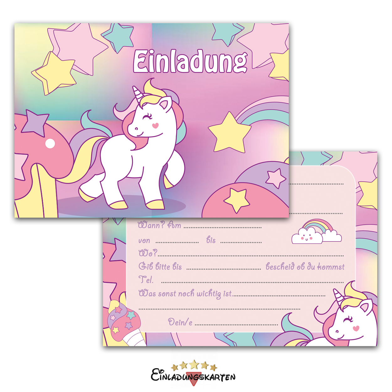 8 Einladungskarten Kindergeburtstag Einhorn Einladungen Party mit Umschläge #02