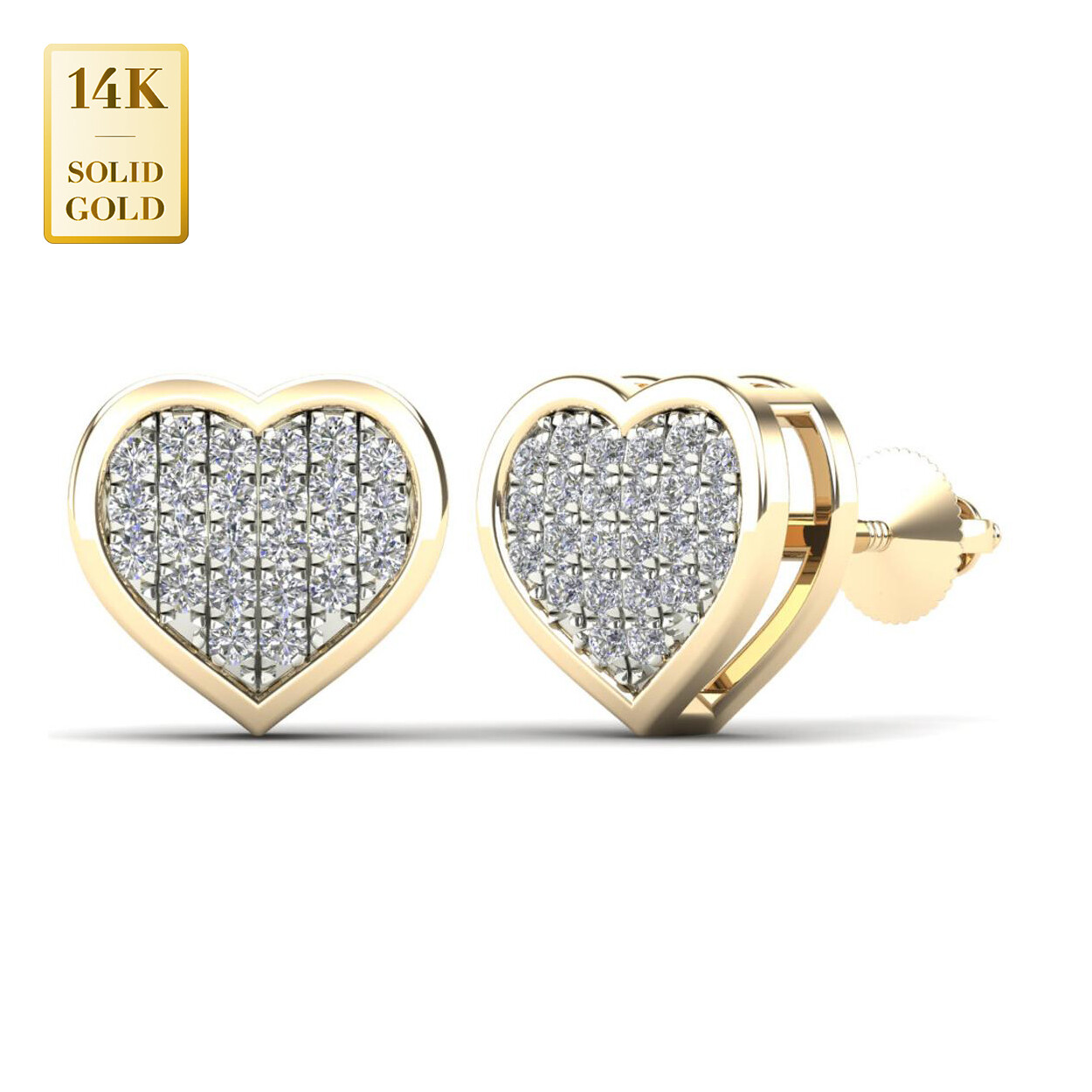 Pre-owned Anygolds 14k .12ctw Diamond Heart Stud Earring, Real Solid Gold Micropavé Natural Genuine In 14k Yellow Gold