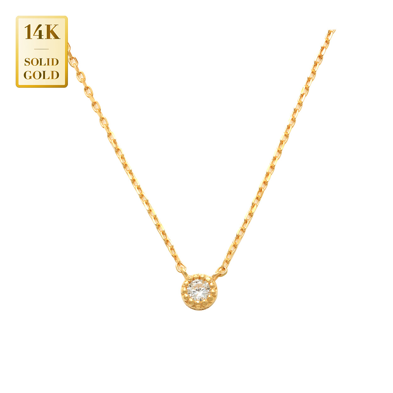 Pre-owned Anygolds 14k Solid Gold Solitaire Diamond Necklace Natural Genuine Brilliant Cut Diamond In 14k Yellow Gold