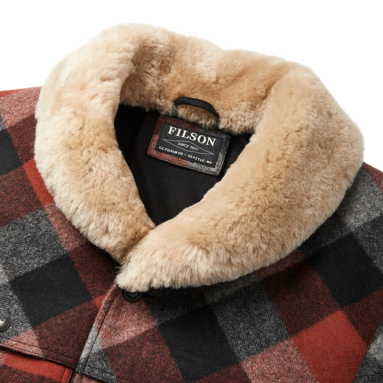 Pre-owned Filson Lined Wool Packer Coat Black Charcoal Rust Plaid, Men's Xs Msrp $875