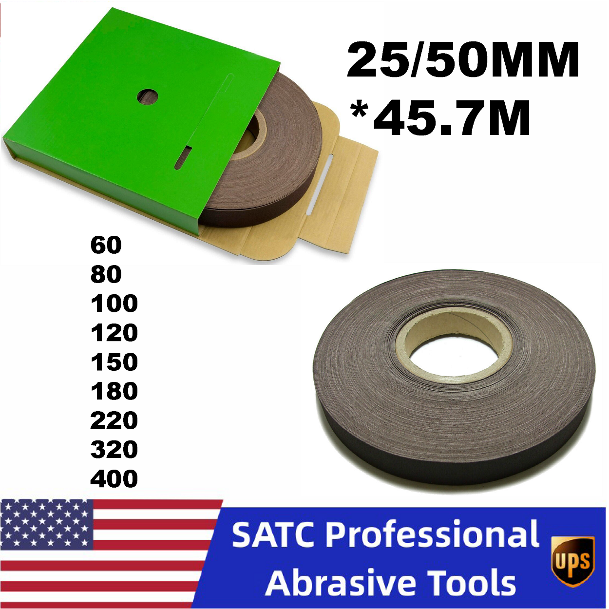 1 "x 50 2" x 50 YD Aluminum Oxide Emery Cloth Sandpaper Shop Roll 60-400 Grit