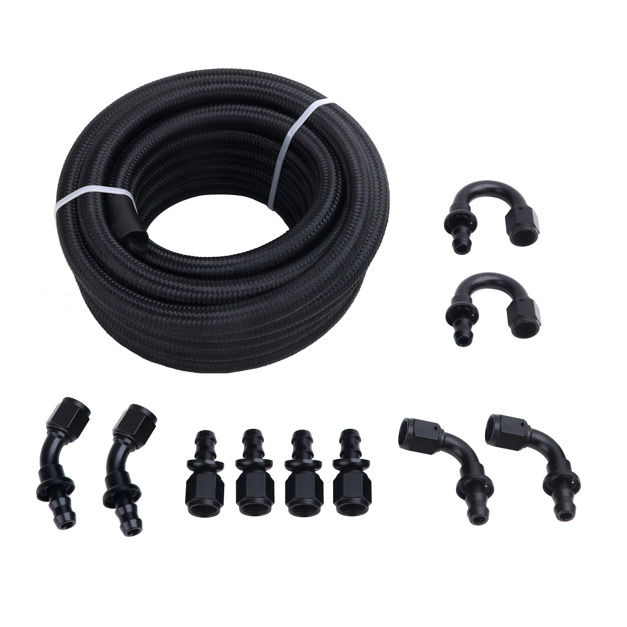 Braided Oil Fuel Line 20Feet 6AN Push Lock Fitting Hose Line Kits 10pcs Black