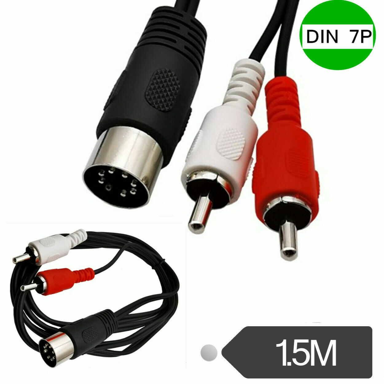 0.51.5m 7Pin Midi Din Macho a 2 RCA Macho Cable Conector De Audio Para