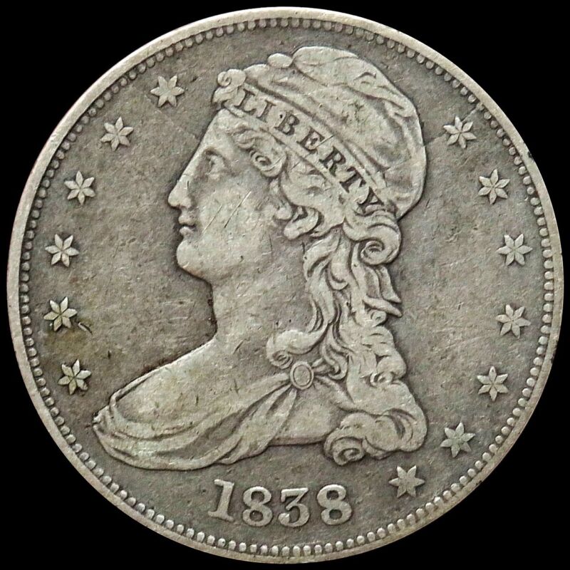 1838 USA SILVER REEDED EDGE HALF DOLLAR COIN EXTRA FINE CONDITION