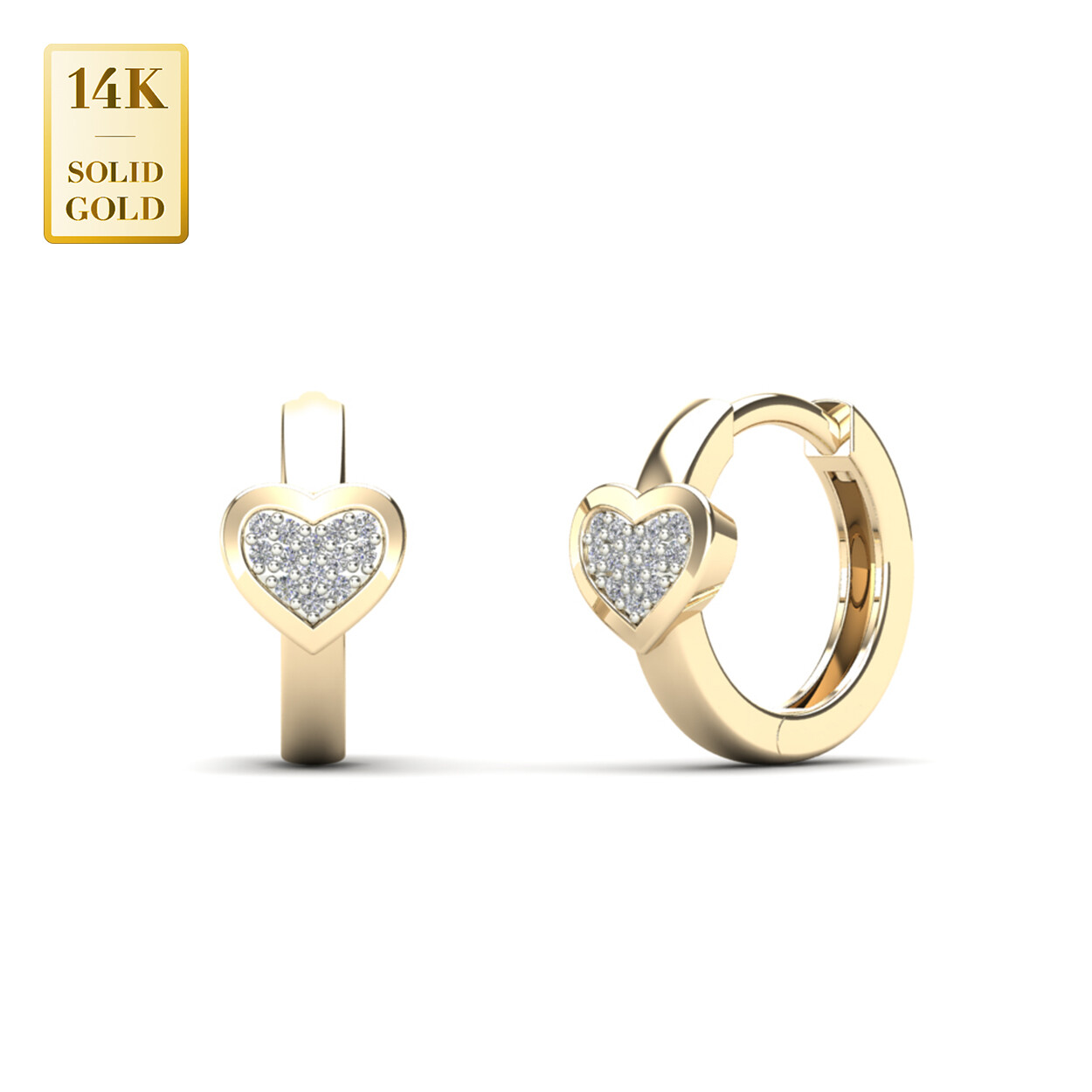 Pre-owned Anygolds 14k Diamond Heart Huggie Hoop Earrings Real Solid Gold Micropavé Natural Genuine In 14k Yellow Gold