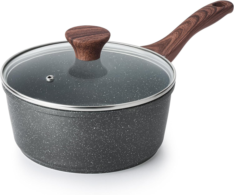 Nonstick Saucepan with Lid, 1.5 Quarts Small Pot with Swiss Gr...