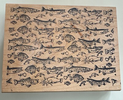 The Stamp Pad Co Fish Pattern Background Rubber Multiple Lure Tackle Fishing 5x4