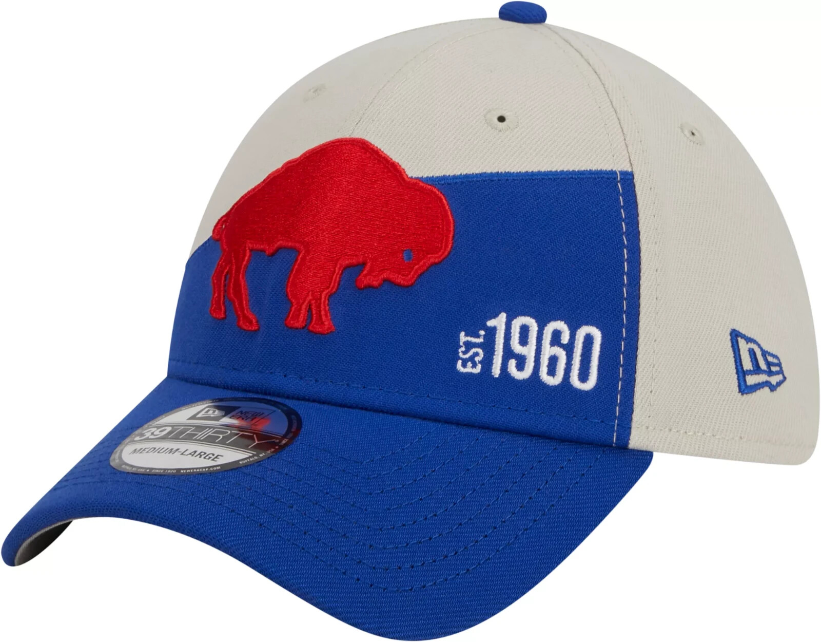 Мужская кепка New Era Mens L/XL Buffalo Bills Sideline Historic 39-го размера с эластичным кроем.