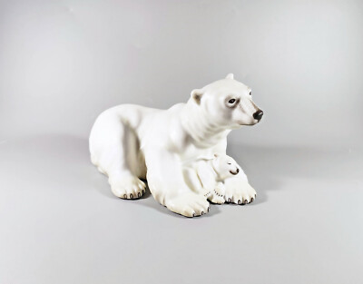 HEREND, POLAR BEAR MOTHER & CUB, HANDPAINTED PORCELAIN FIGURINE MCD ! (J048)