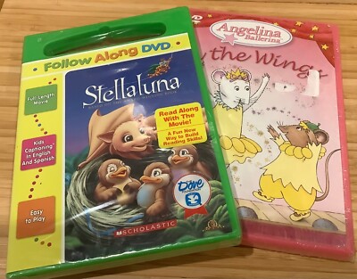 Lot of 2 Sealed DVDs Stellaluna (Read Along) Scholastic and Angelina-(4 Stories)