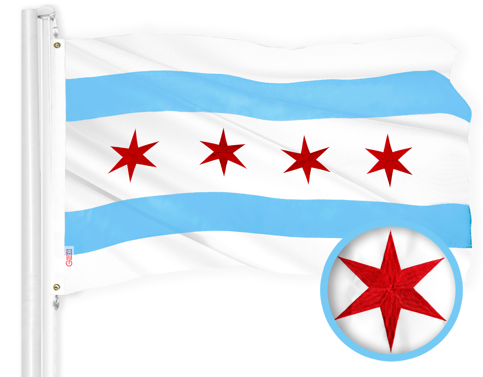 Chicago City Flag 4x6FT Embroidered 300D Polyester Illinois