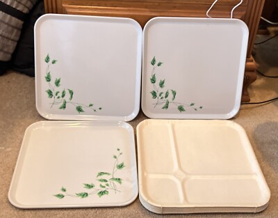3 Vintage Serv-A-Dish MCM Metal Trays with Ivy Design Plus 24 Paper Tray Liners