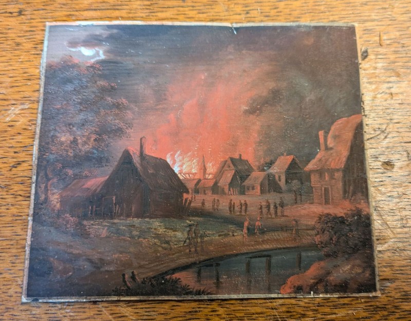 Stadtbrand Feuer Mindschein Biedermeier Gouache Tempera Auf Papier Anschauen !!!