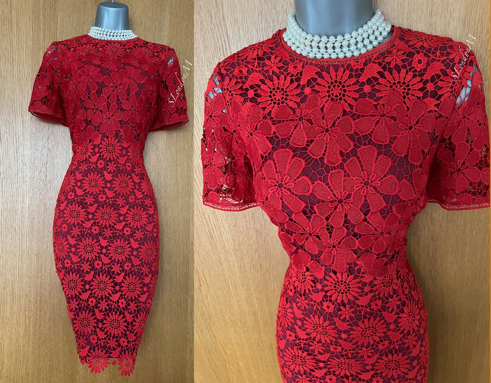 Karen Millen UK 10 Embroidered Floral Red Lace Wedding