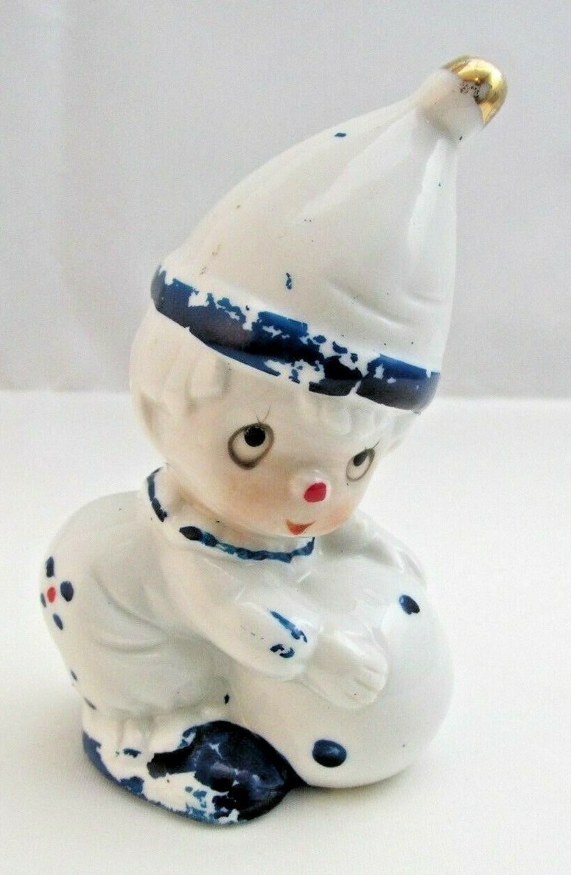 Blue Polka Dot Clown playing with Ball Figurine
