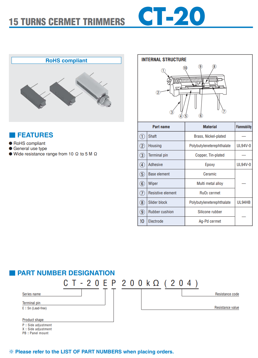 5Pcs CT-20EP203 Nidec Copal 20KOhm Cermet Trimmer Side Adjust CT20 Trimpot