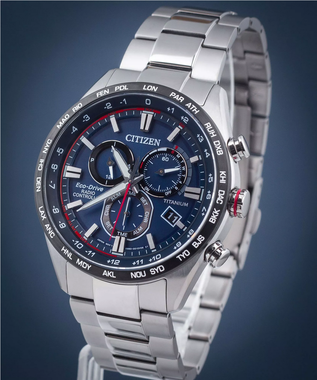 Pre-owned Citizen Cb5945-85l Super Titanium Controlled Blue Dial Sapphire Men's Watch