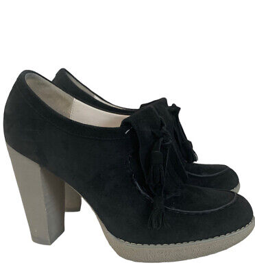 LACOSTE Paris Lahila Chunky Heels Pumps black suede grey platform soles 8