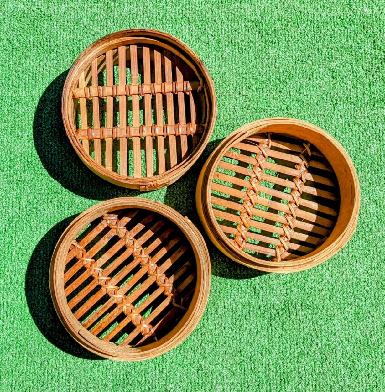 7" Bamboo Wooden Steamer 3 Baskets NO LID-Vegetable/Fish/Meat Dim Sum 3 Tier Set
