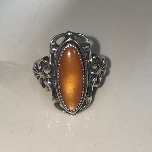 Vintage Navajo Orange Paua Shell Sterling Silver Scrolled WM