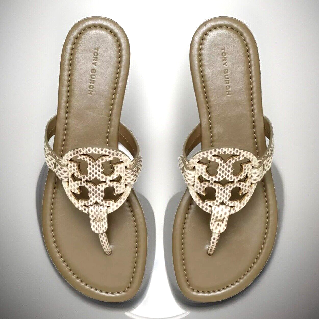 TORY BURCH MILLER SANDAL STAMPED SNAKE LEATHER SMOKE ROCCIA