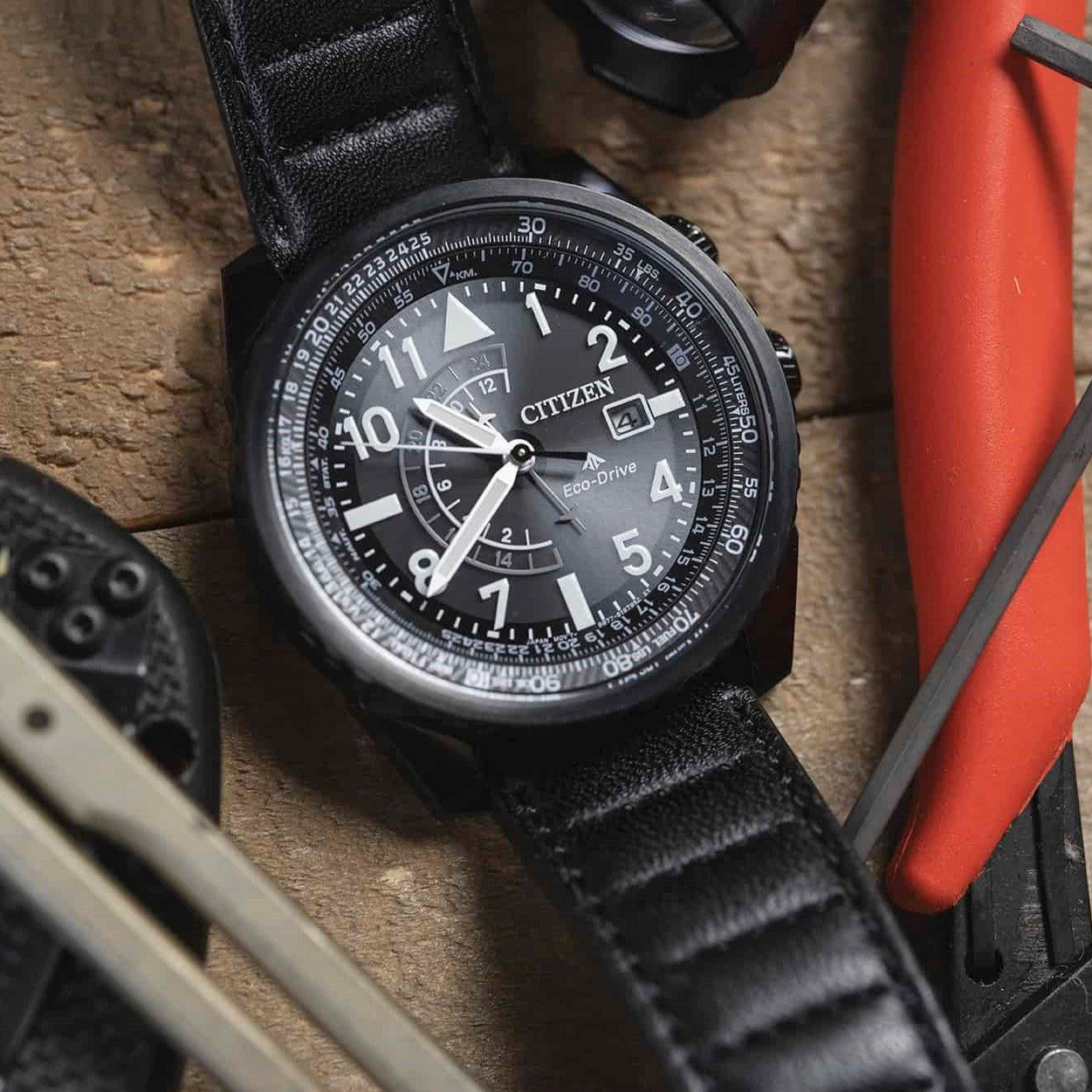 Pre-owned Citizen Promaster Nighthawk Black Dial Leather Men's Watch Bj7135-02e