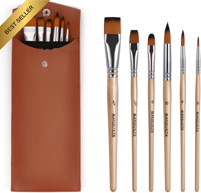 Travel Watercolor Brushes Set of 6 Paint Brushes for Watercolors & Versatile in