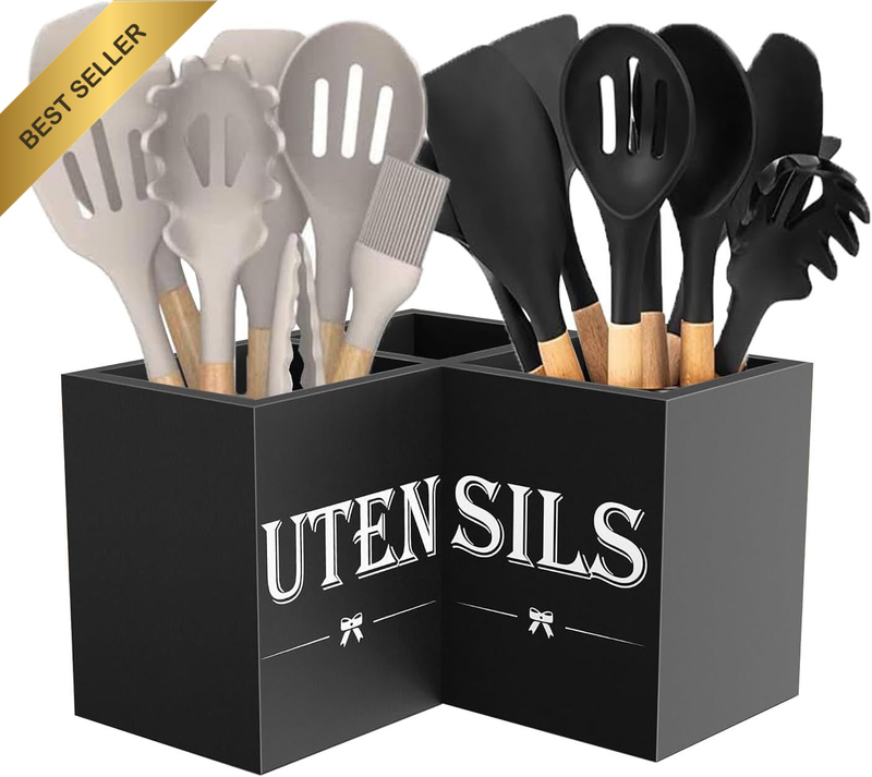Utensil Holder,Utensil Caddy with 3 Compartments,Larger Sizes Make More Rational