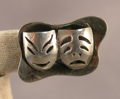 Vintage Mexican La Rancherita Sterling Earrings Comedy Tragedy Masks Maker CCB