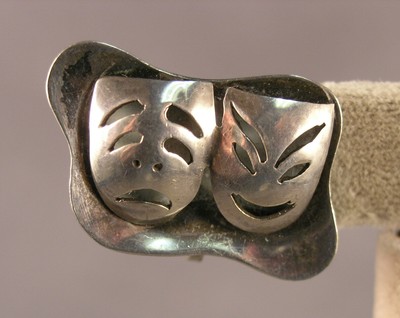 Vintage Mexican La Rancherita Sterling Earrings Comedy Tragedy Masks Maker CCB