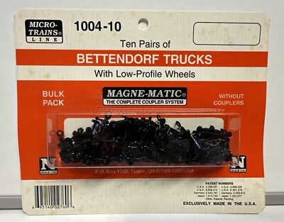 Micro-Trains N Scale 10 Pairs Of Bettendorf Trucks W/ Low Profile Wheel #1004-10