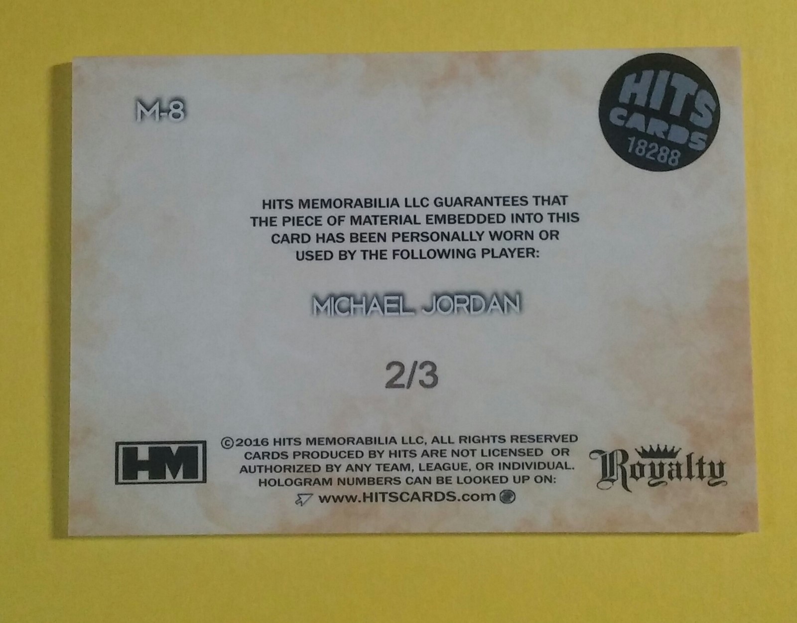 2016 Michael Jordan GAME USED/PLAYER WORN MVP JUMBO PATCH #M-8 2/3 Royalty Hits!