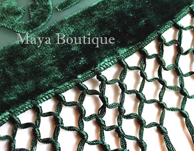 Pre-owned Maya Matazaro Emerald Green Silk Burnout Velvet Poncho Fringe Top Shawl