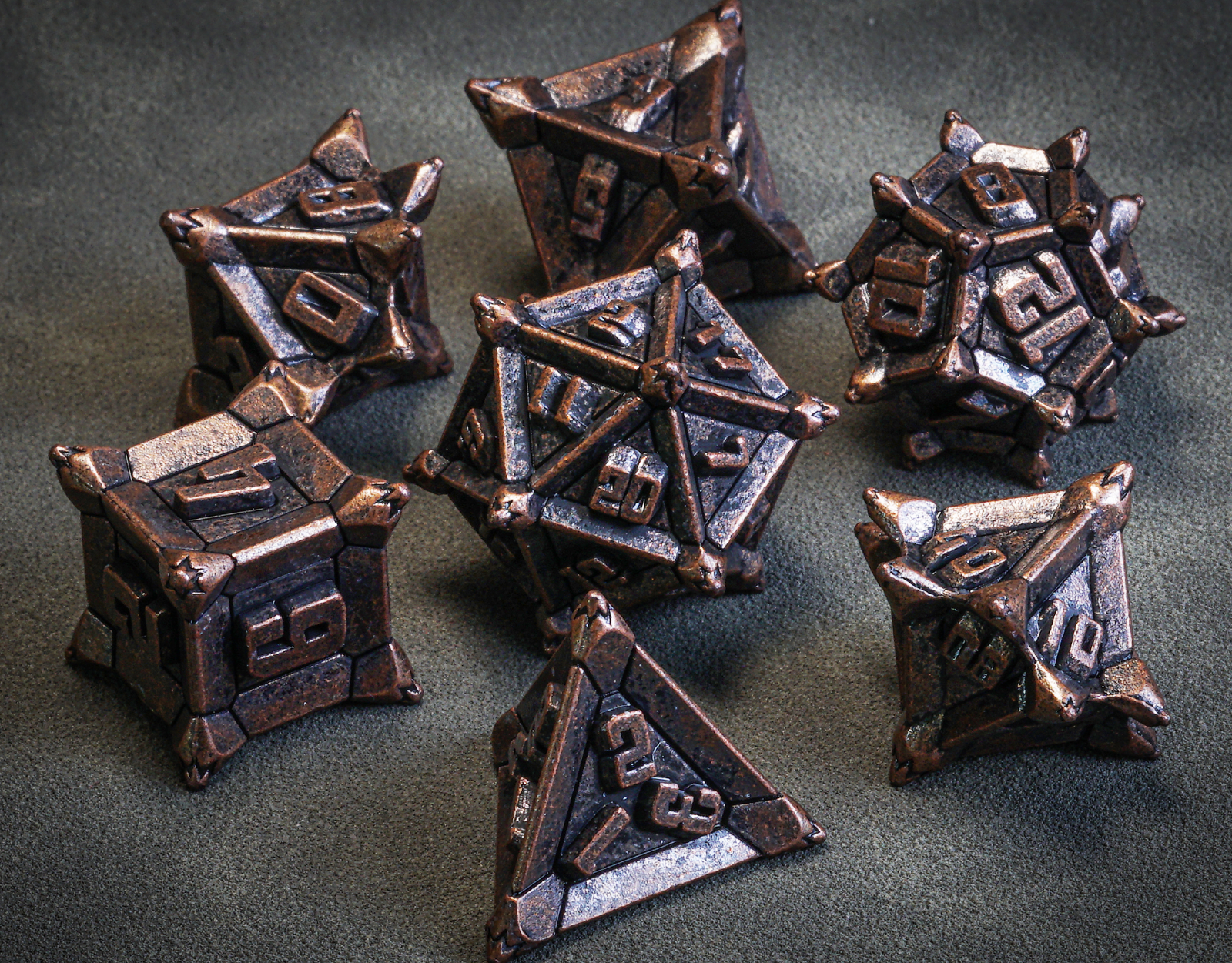 Bronze Caltrops | Sharp Spikes Metal Dice Set (7pcs) | Dungeons and Dragons DnD