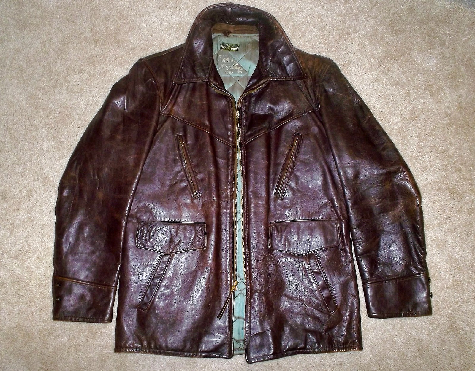 Vtg TENDERROIN horse leather combi coat