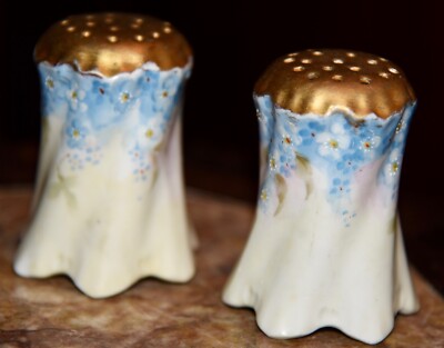 Vintage Salt /& Pepper Shaker Set Austria German Hand Painted Gold Blue Fruit Ceramic Dining