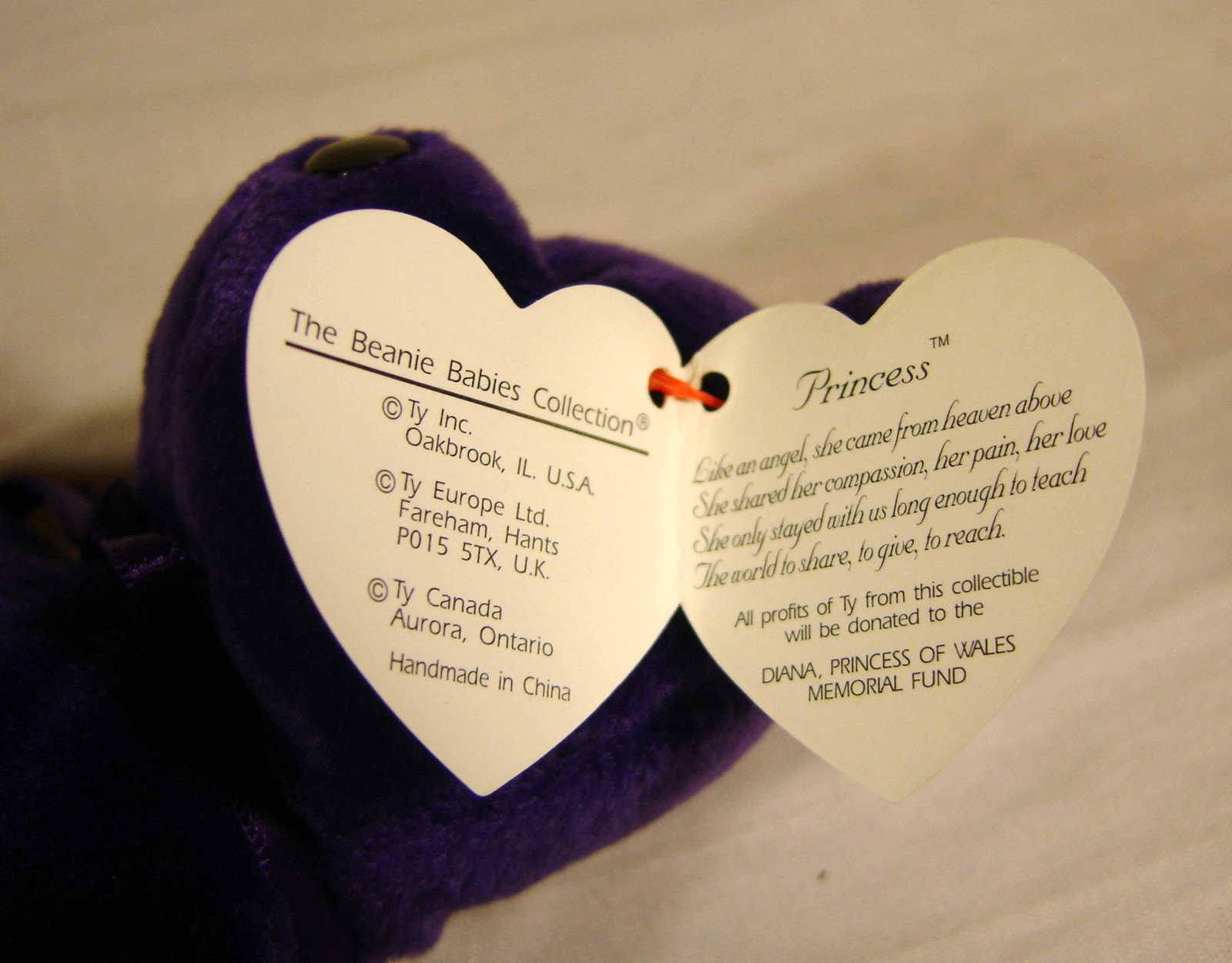 Princess Diana Ty Beanie Baby 1997 Line Space before Diana in Hang Tag